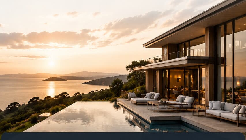 A luxury contemporary property at dusk